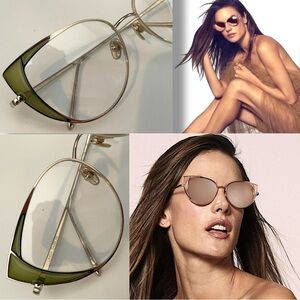 New Linda Farrow Des Voeux Cat Eye Optical Glasses In Gold & Green